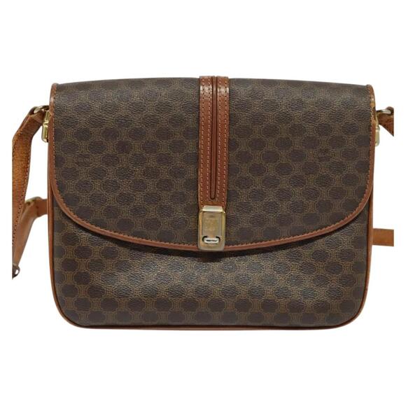 CELINE Macadam Canvas Shoulder Bag Pvc Leather Brown Gold - Picture 2 of 13